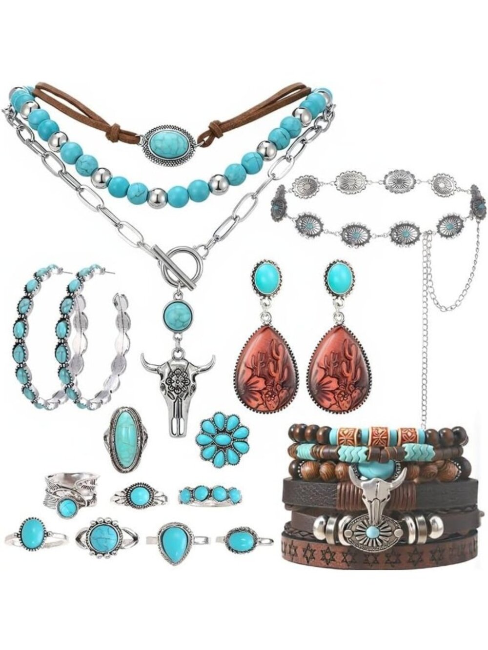 Boho Western Jewelry Set for Women - Necklace, Bracelet & Earrings Gift Pack